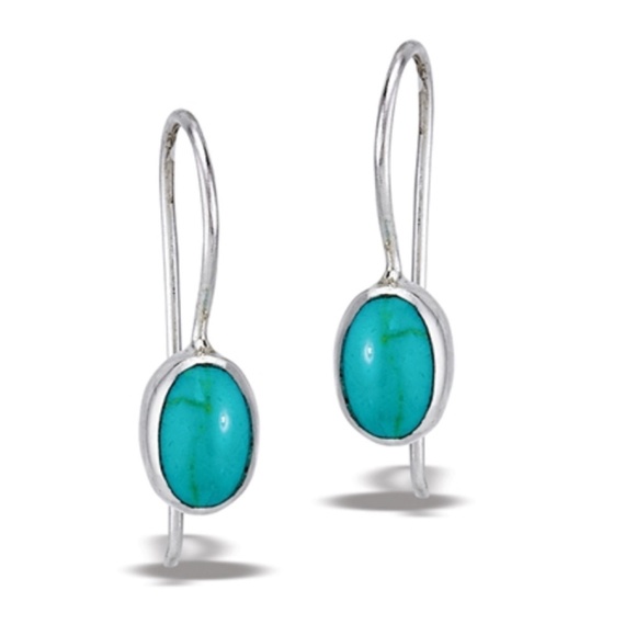 Sterling Silver Imitation Turquoise Oval Threader Earrings - Picture 1 of 1